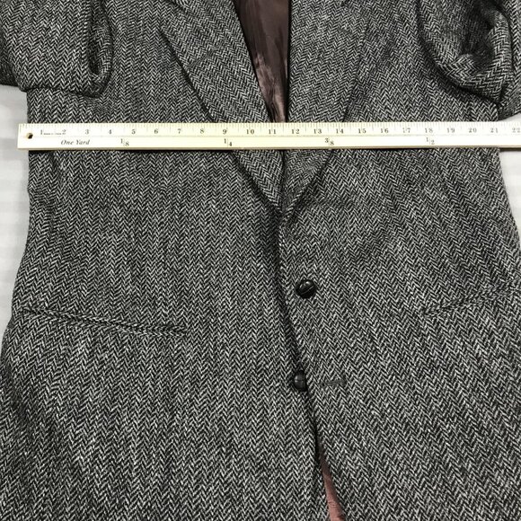 Harris Tweed Blazer Mens 42 Long Gray Herringbone Wool Sport Coat Made Scotland - Picture 3 of 16